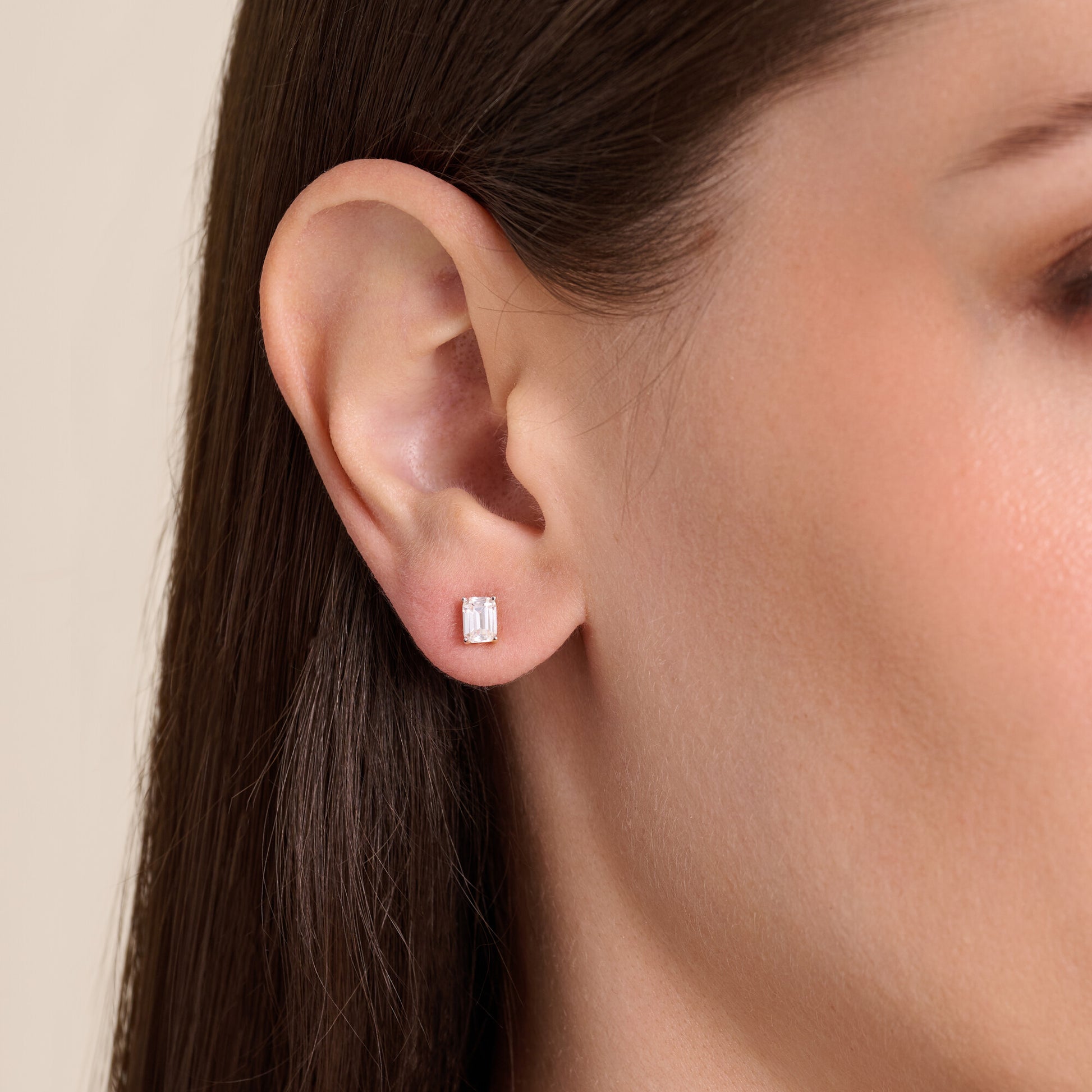 Emerald-Cut Lab-Created Diamond Stud Earrings in 14K Yellow Gold | Monte Luna