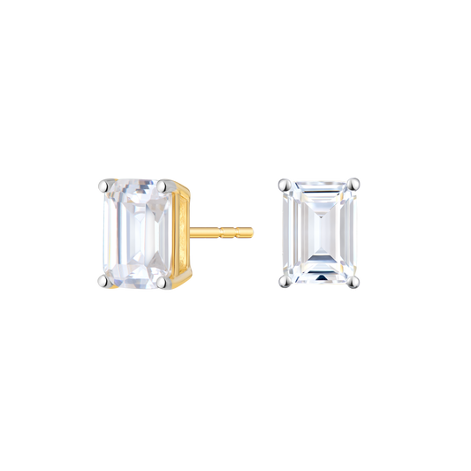 Emerald-Cut Lab-Created Diamond Stud Earrings in 14K Yellow Gold | Monte Luna