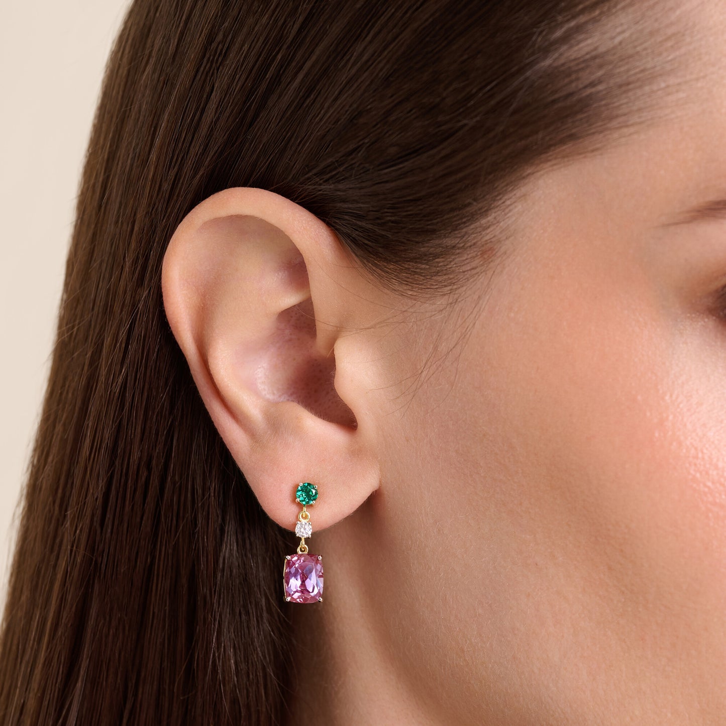 Lab-Created Gemstone & Diamond Drop Stud Earrings in 14K Yellow Gold | Monte Luna