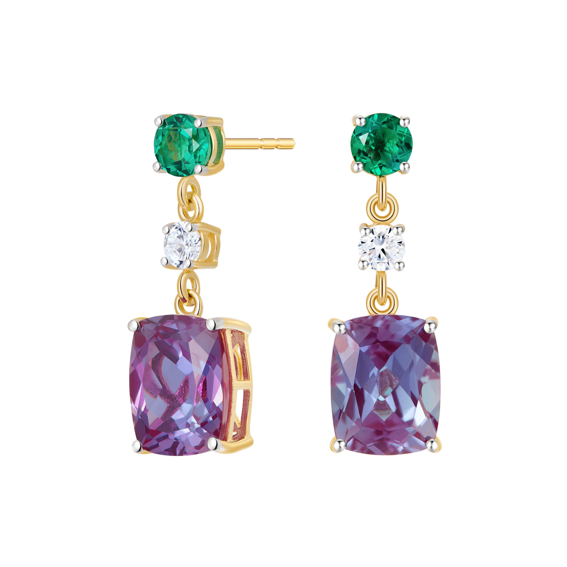 Lab-Created Gemstone & Diamond Drop Stud Earrings in 14K Yellow Gold | Monte Luna