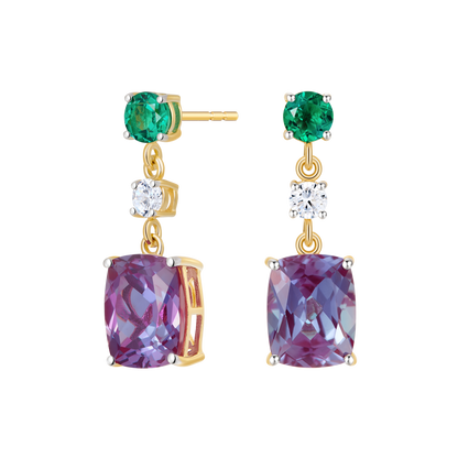 Lab-Created Gemstone & Diamond Drop Stud Earrings in 14K Yellow Gold | Monte Luna