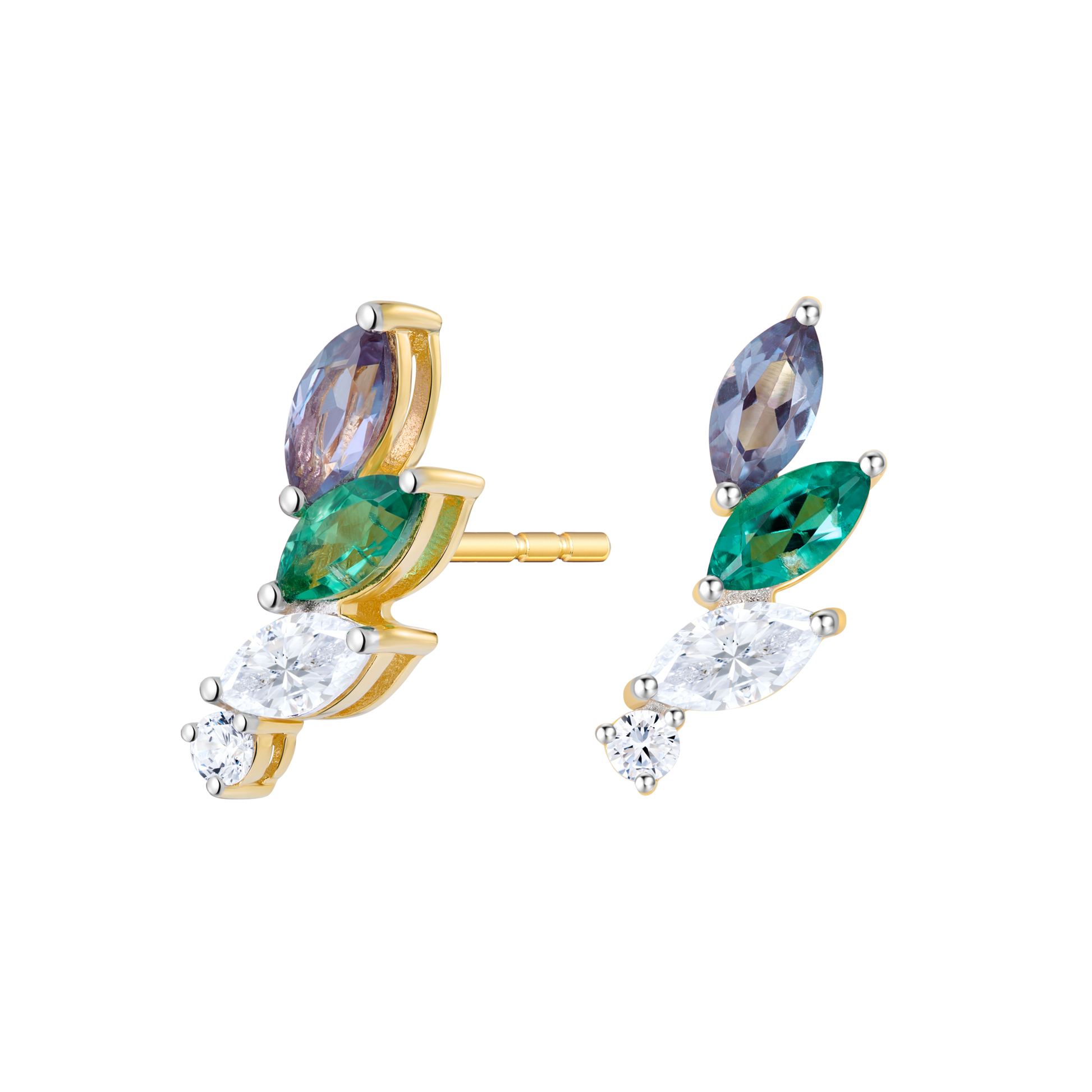 Marquis Climber Stud Earrings in 14K Yellow Gold | Monte Luna