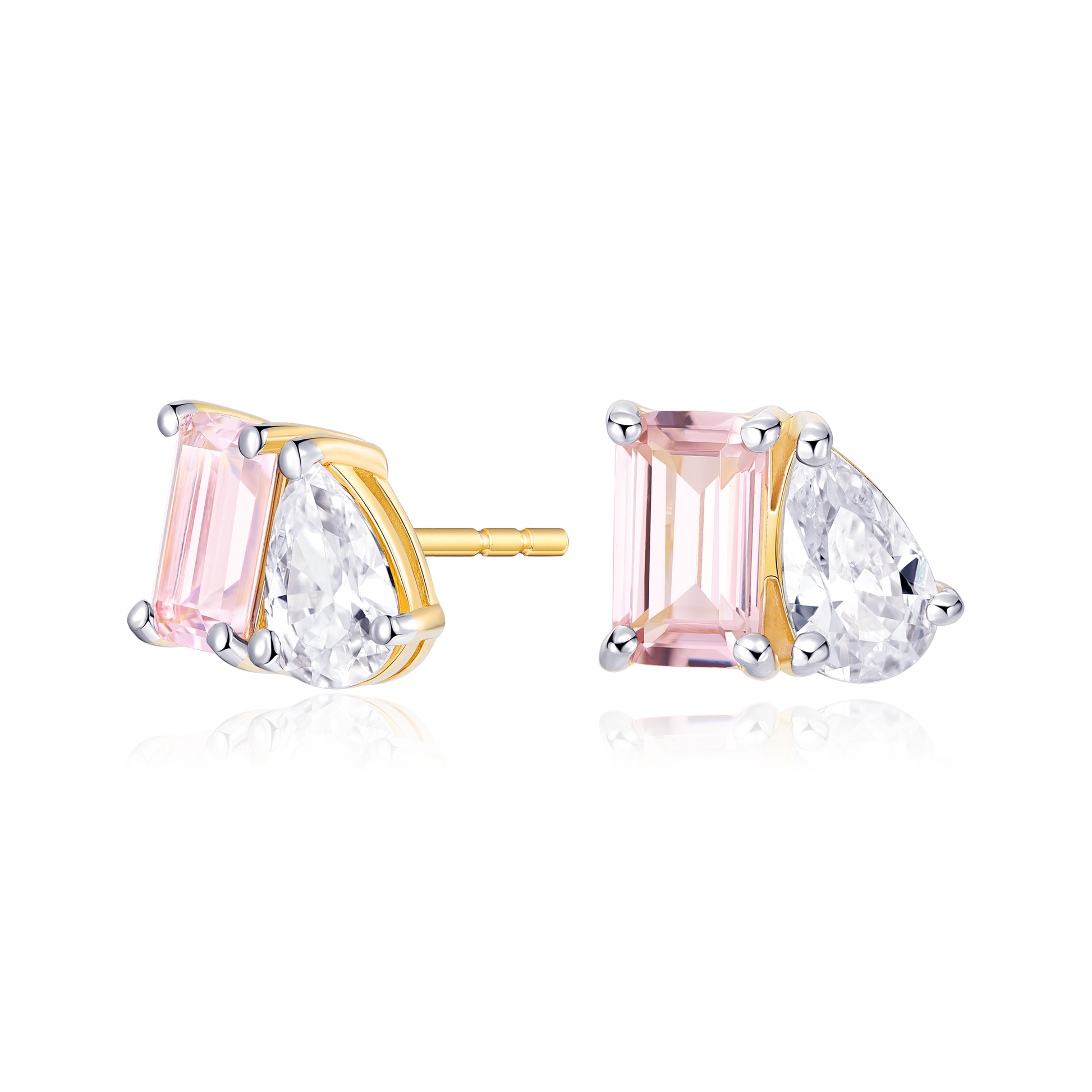 Genuine Morganite & Lab-Created Diamond Toi et Moi Stud Earrings in 14K Yellow Gold | Monte Luna
