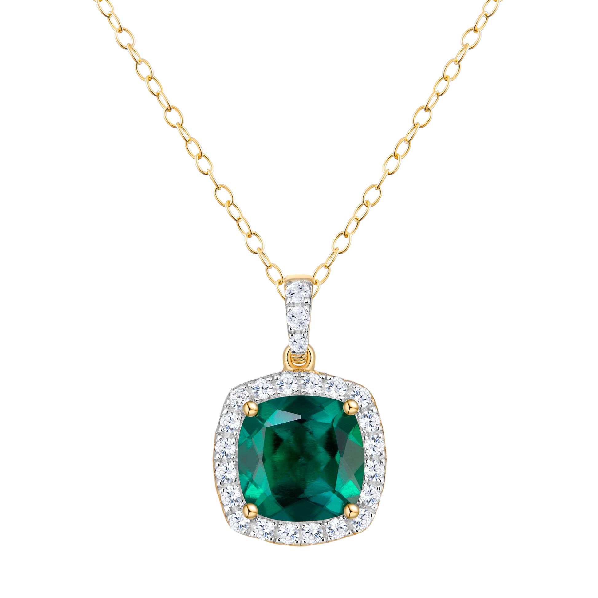 Cushion Halo Pendant Necklace in 14K Yellow Gold | Monte Luna