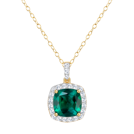 Cushion Halo Pendant Necklace in 14K Yellow Gold | Monte Luna