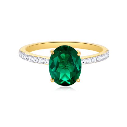 Lab-Created Emerald Oval Solitaire & Lab-Created Diamond Pave Band Ring in 14K Yellow Gold | Monte Luna
