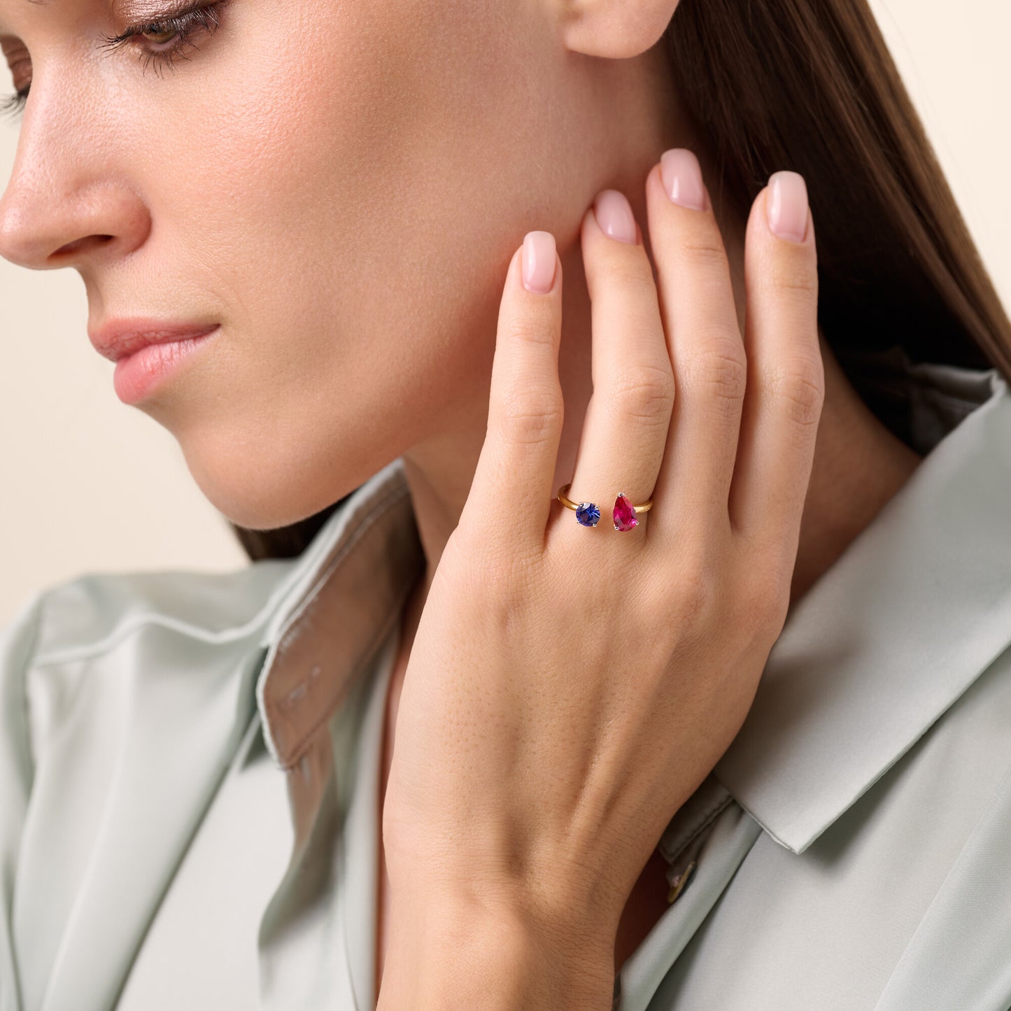 Lab-Created Ruby & Blue Sapphire Toi et Moi Ring in 14K Yellow Gold | Monte Luna