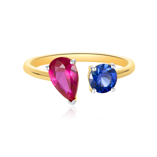 Lab-Created Ruby & Blue Sapphire Toi et Moi Ring in 14K Yellow Gold | Monte Luna