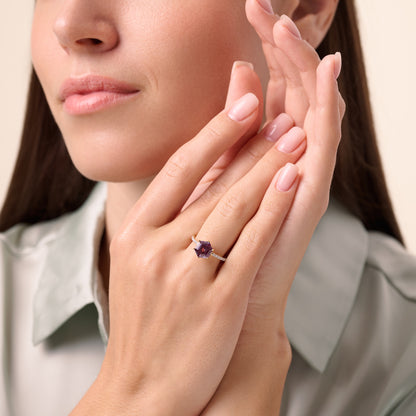 Lab-Created Alexandrite Solitaire & Diamond Pave Band Ring in 14K Yellow Gold | Monte Luna