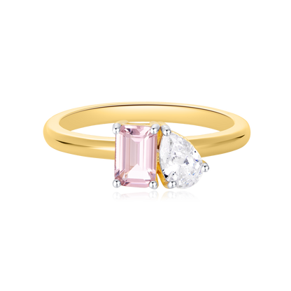 Genuine Morganite & Lab-Created Diamond Toi et Moi Ring in 14K Yellow Gold | Monte Luna