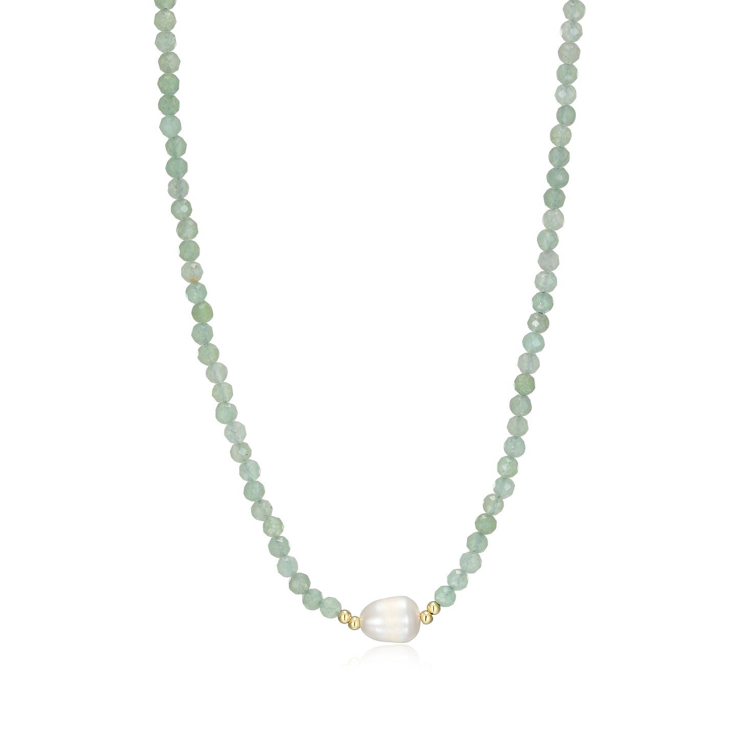 RN0202 - Freshwater Pearl & Genuine Dark Green Aventurine Beaded Necklace | reign