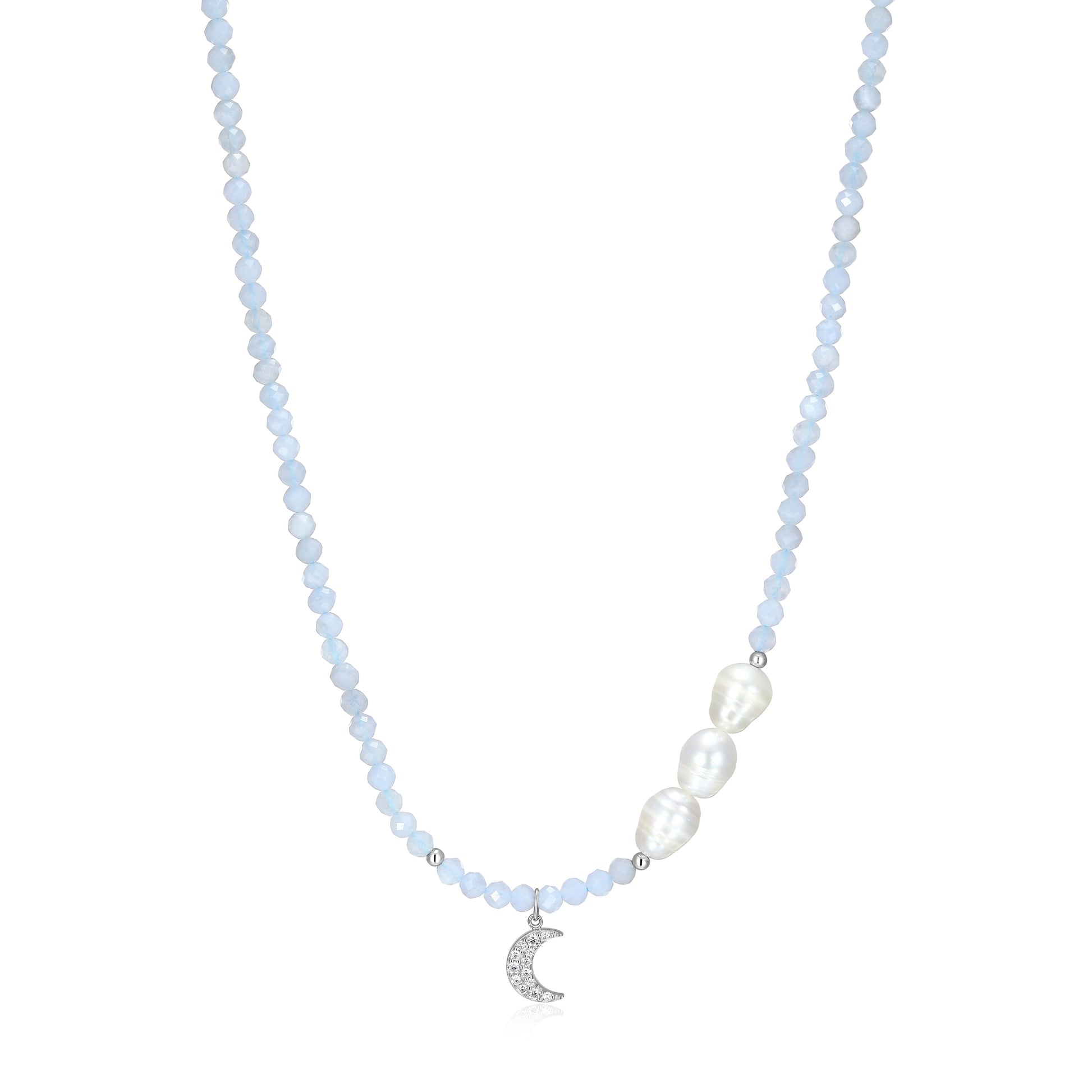 RN0201 - Freshwater Pearl & Blue Lace Agate Beaded Bracelet | reign