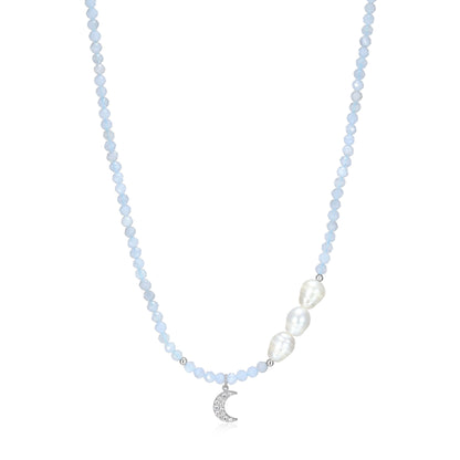 RN0201 - Freshwater Pearl & Blue Lace Agate Beaded Bracelet | reign