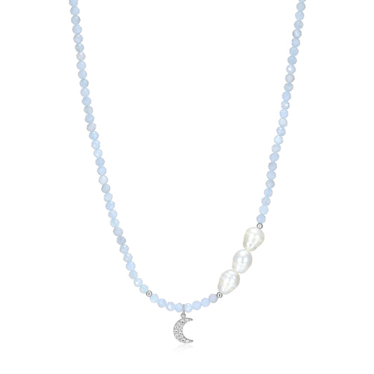 RN0201 - Freshwater Pearl & Blue Lace Agate Beaded Bracelet | reign