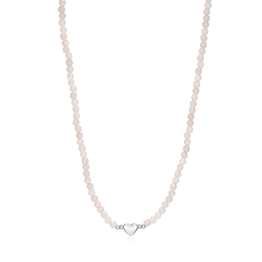 RN0204 - Genuine Dyed Pink Quartzite Beaded Heart Charm Necklace | reign