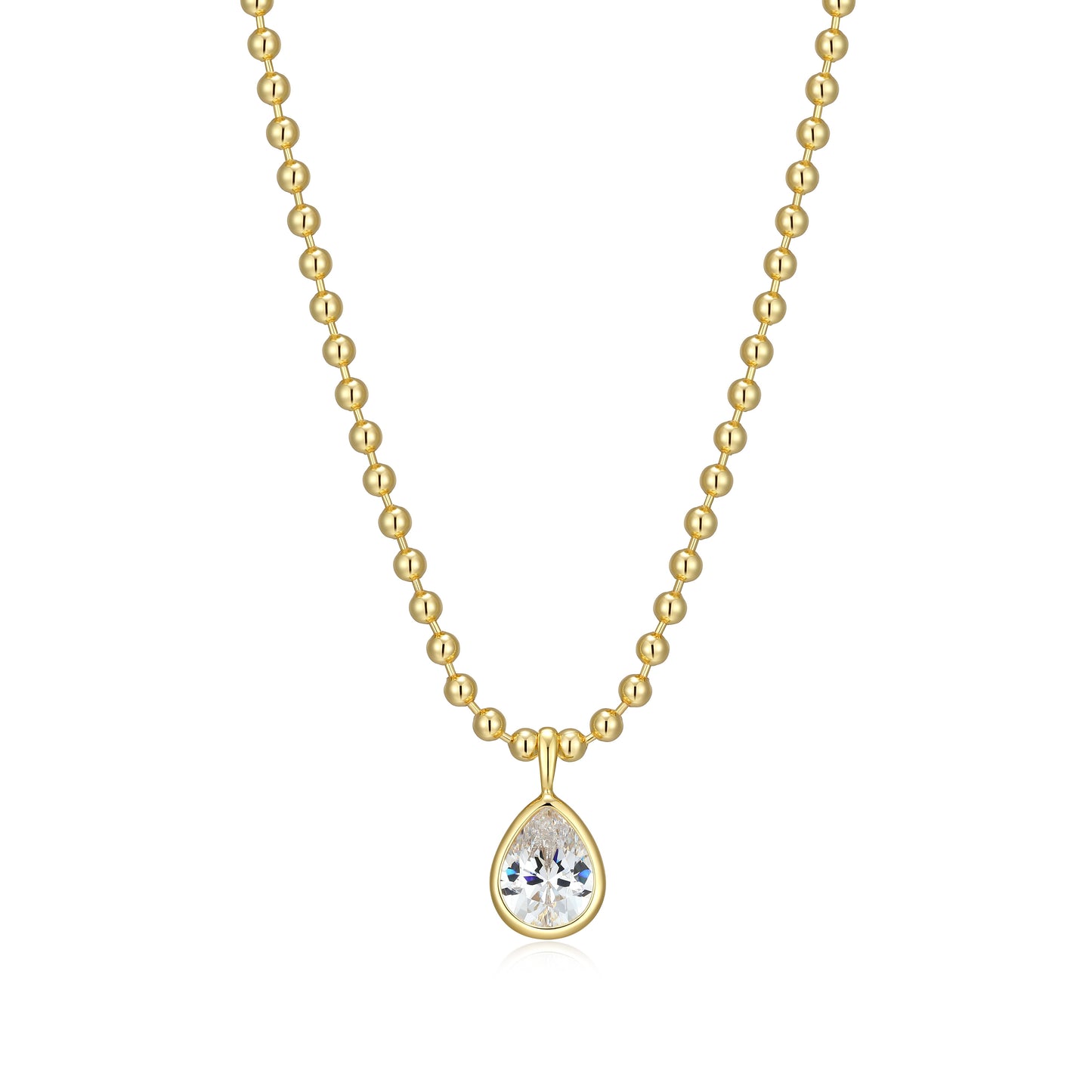 RN0181 - Pear-Cut CZ Beaded Necklace | reign