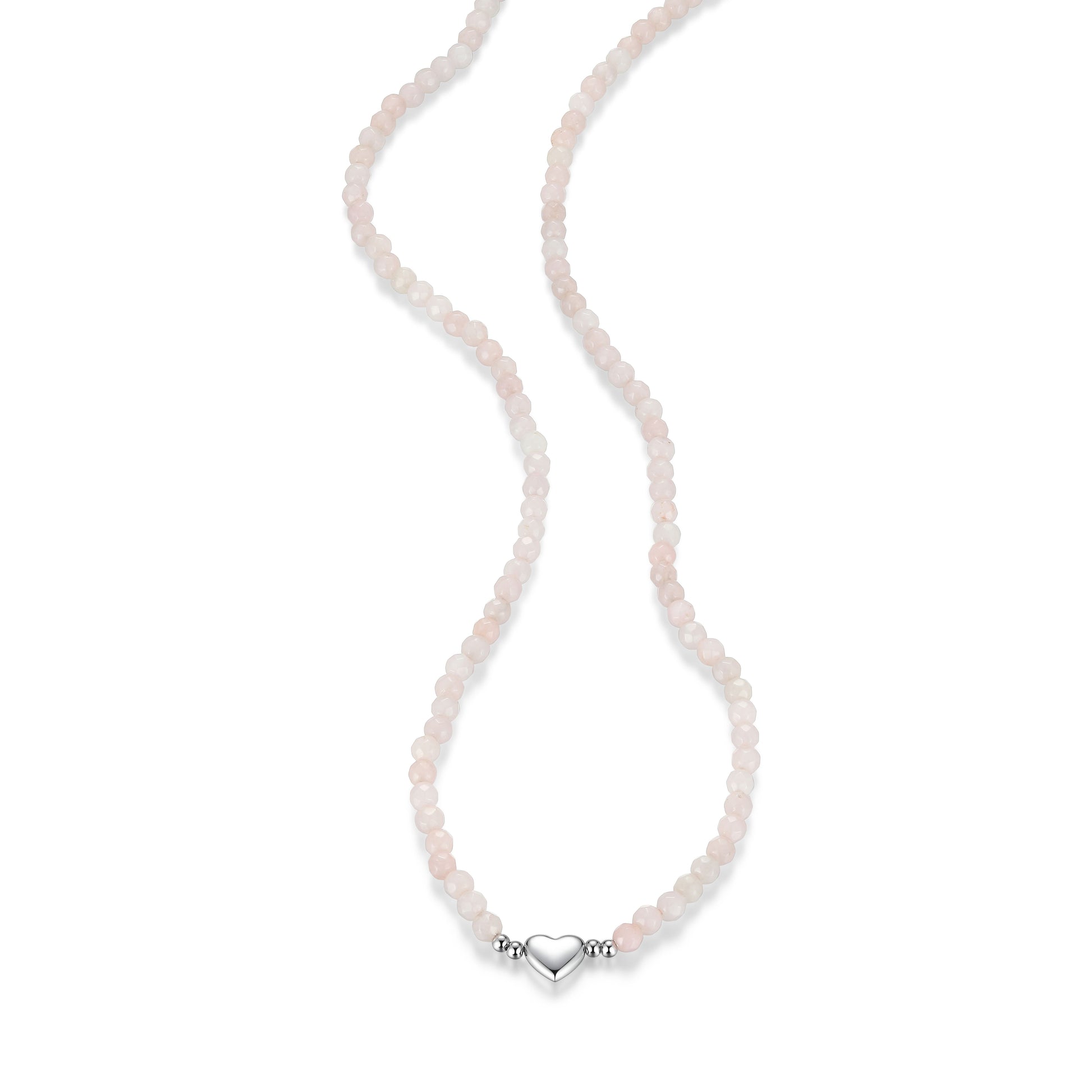 RN0204 - Genuine Dyed Pink Quartzite Beaded Heart Charm Necklace | reign