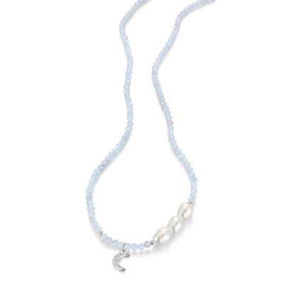 RN0201 - Freshwater Pearl & Blue Lace Agate Beaded Bracelet | reign