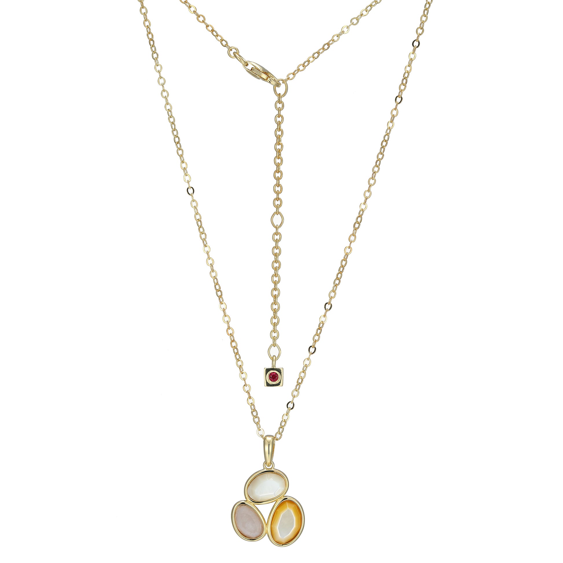 LN0241 - Reviere White and Yellow Mother-of-Pearl & Rose Quartz Pendant Necklace | elle