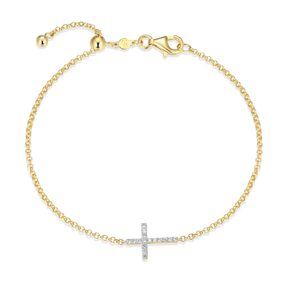 Cross Pendant Bolo Bracelet in 14K Yellow Gold-Plated Sterling Silver | M by Monte Luna