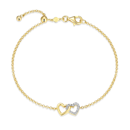 Open Twin Heart Bolo Bracelet in 14K Yellow Gold-Plated Sterling Silver | M by Monte Luna