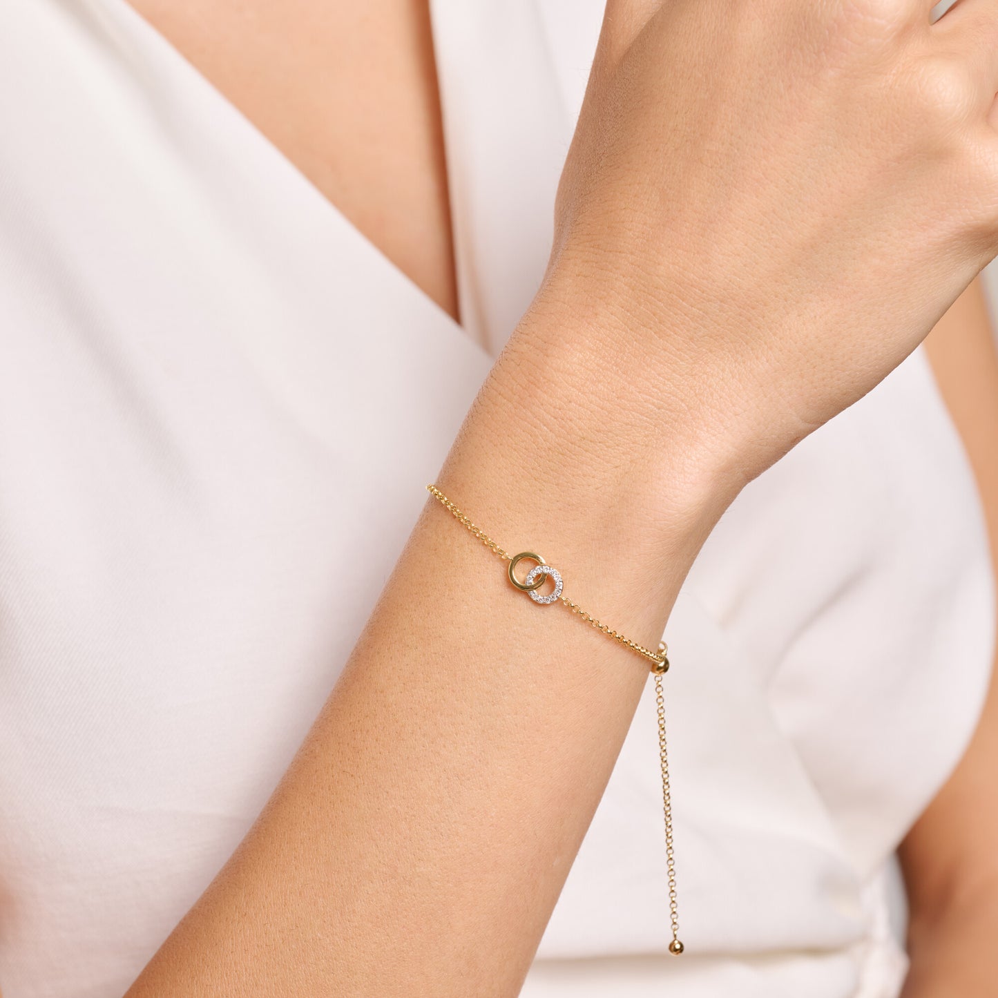 Twin Circle Bolo Bracelet in 14K Yellow Gold-Plated Sterling Silver | M by Monte Luna