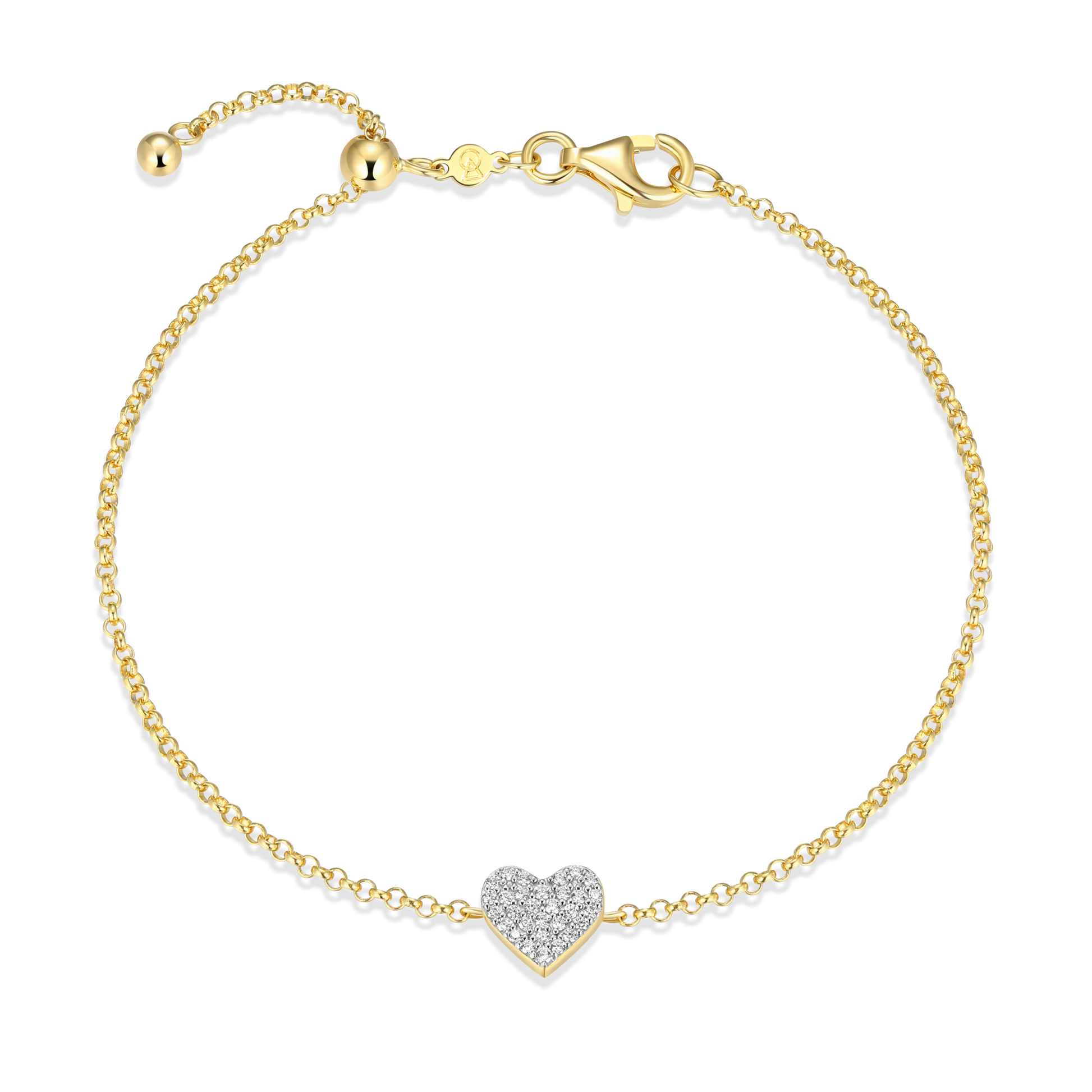 Pave Heart Pendant Bolo Bracelet in 14K Yellow Gold-Plated Sterling Silver | M by Monte Luna