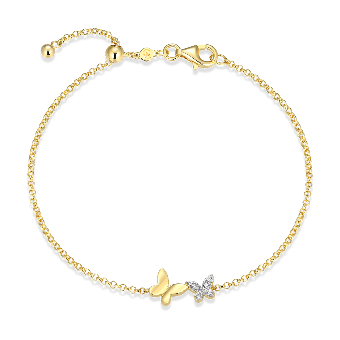 Twin Butterfly Lab-Created Diamond Bolo Bracelet in 14K Gold & Rhodium-Plated Sterling Silver | M by Monte Luna