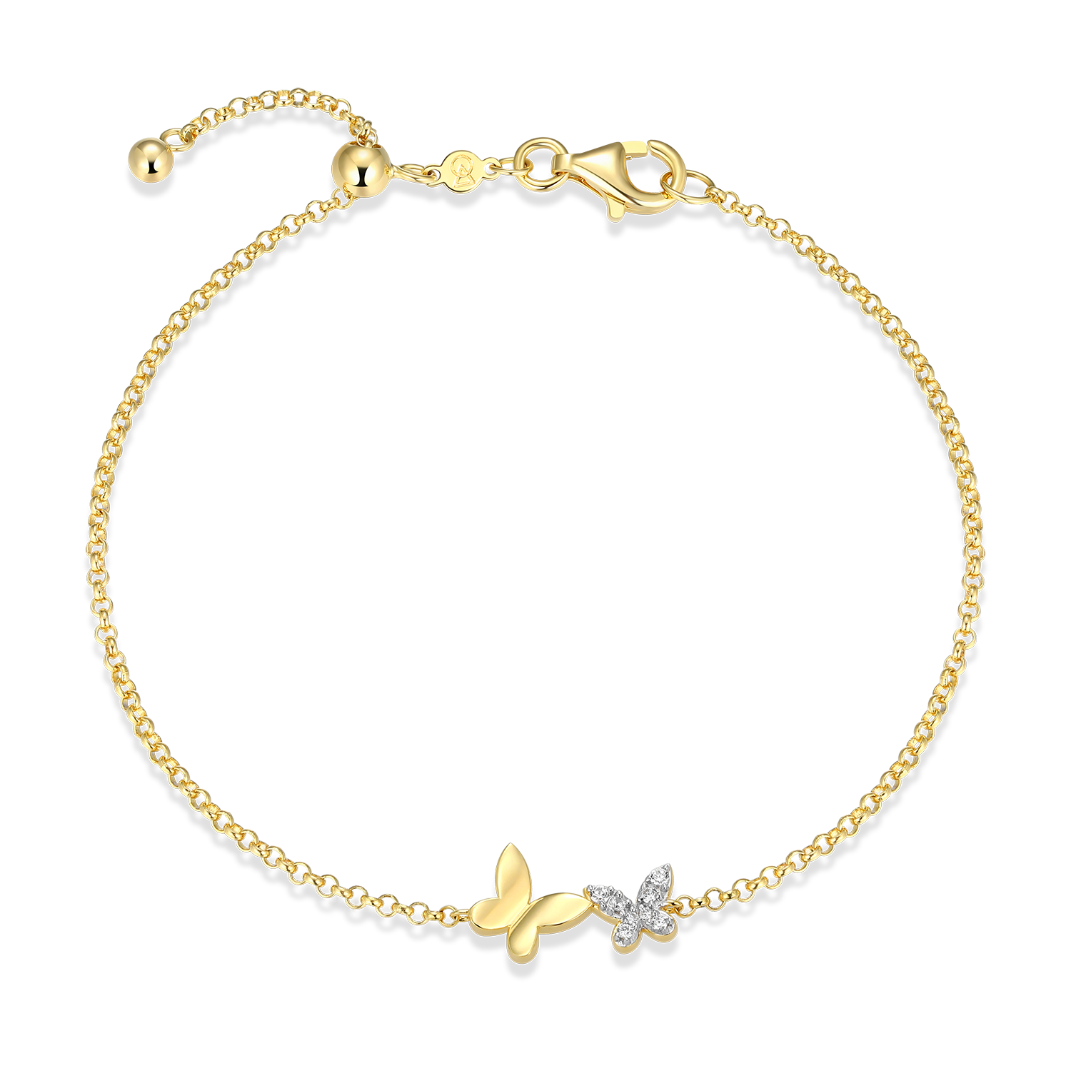 Twin Butterfly Lab-Created Diamond Bolo Bracelet in 14K Gold & Rhodium-Plated Sterling Silver | M by Monte Luna