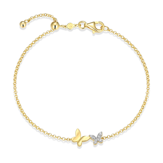 Twin Butterfly Lab-Created Diamond Bolo Bracelet in 14K Gold & Rhodium-Plated Sterling Silver | M by Monte Luna
