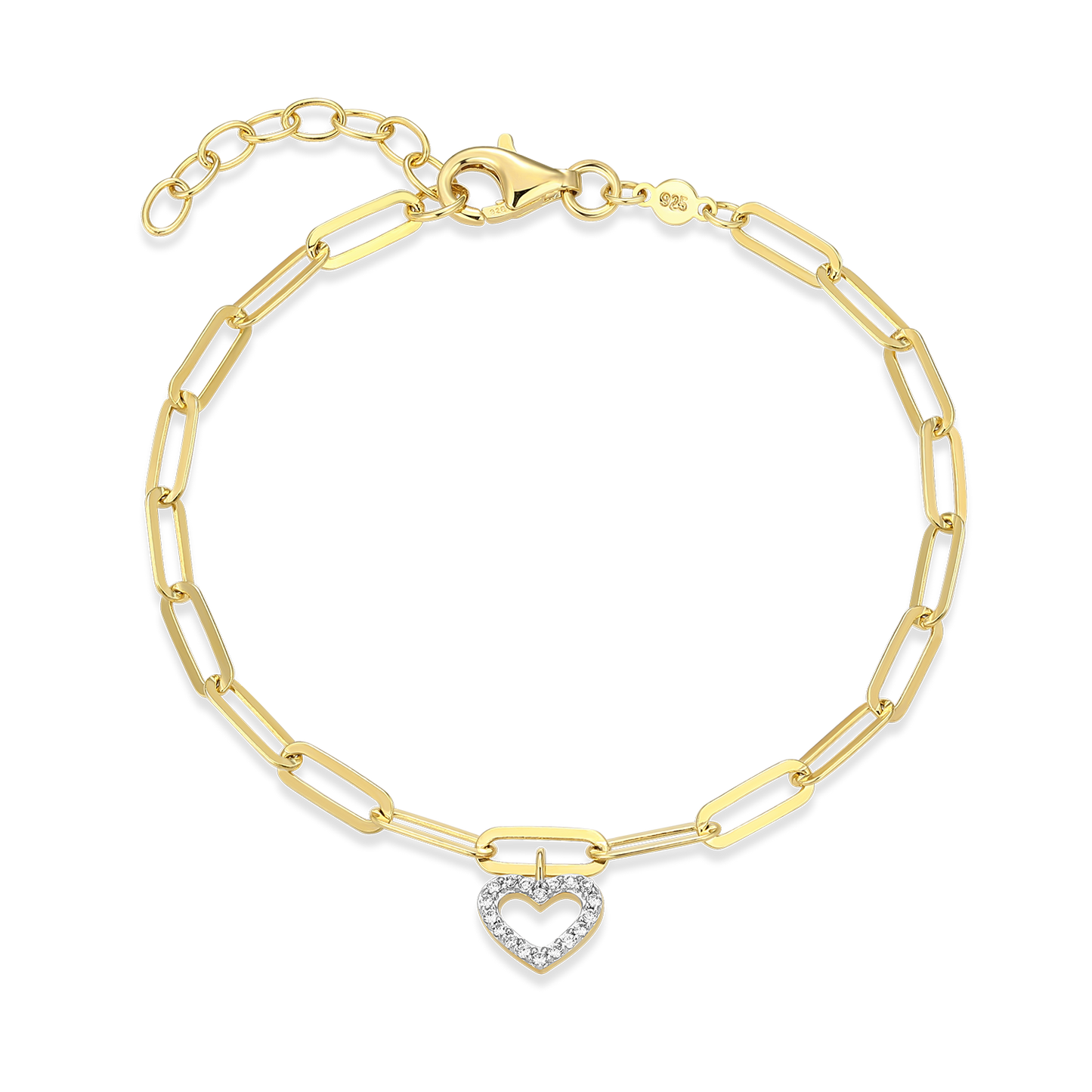 Open Heart Pendant Lab-Created Diamond Paperclip Bracelet in 14K Gold & Rhodium-Plated Sterling Silver | M by Monte Luna