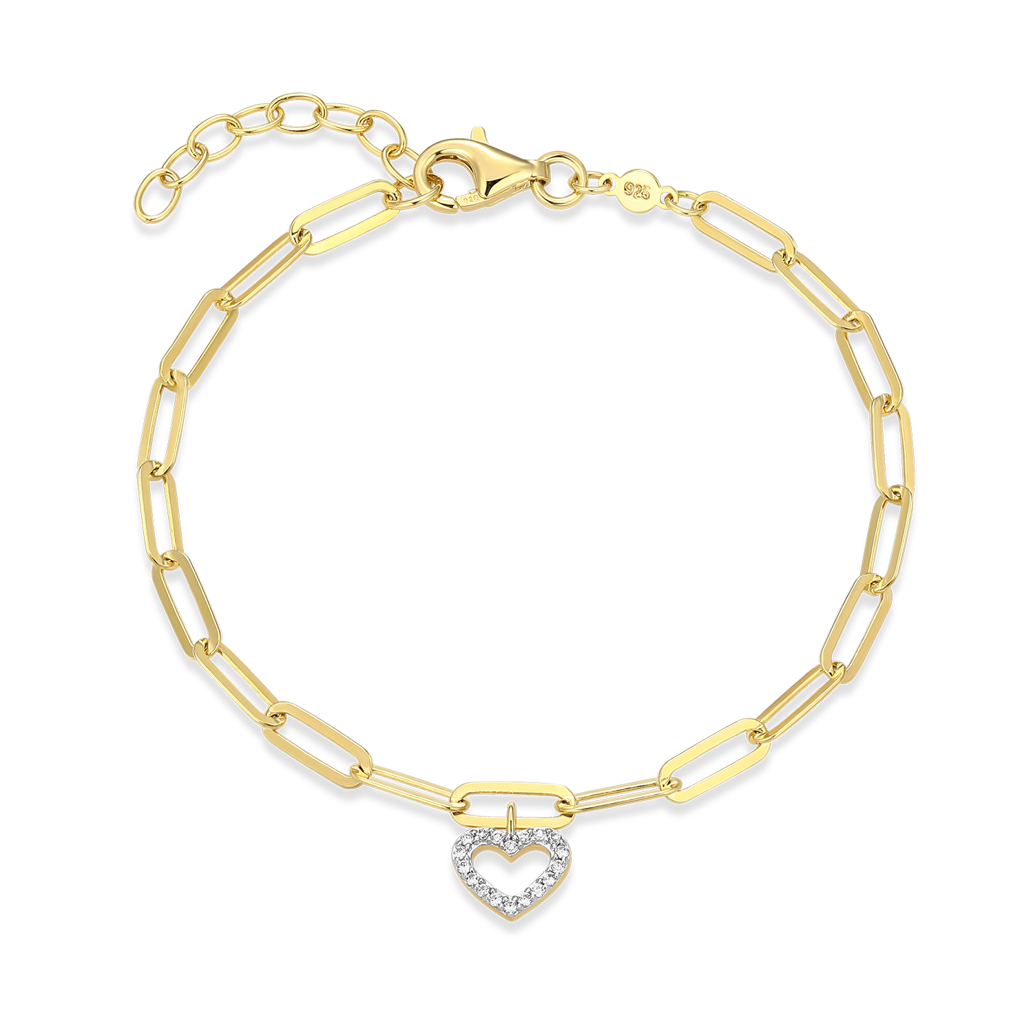 Open Heart Pendant Lab-Created Diamond Paperclip Bracelet in 14K Gold & Rhodium-Plated Sterling Silver | M by Monte Luna
