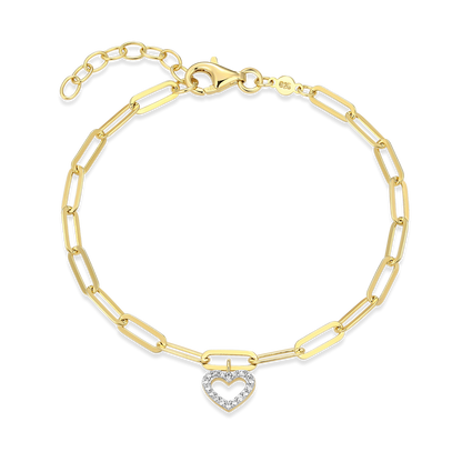 Open Heart Pendant Lab-Created Diamond Paperclip Bracelet in 14K Gold & Rhodium-Plated Sterling Silver | M by Monte Luna