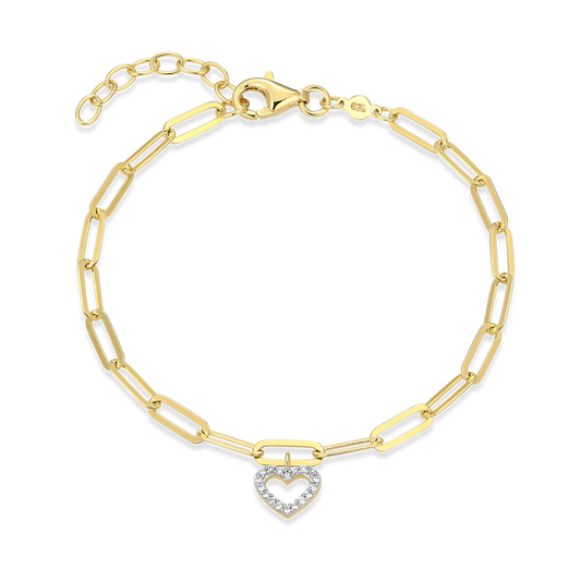 Open Heart Pendant Lab-Created Diamond Paperclip Bracelet in 14K Gold & Rhodium-Plated Sterling Silver | M by Monte Luna