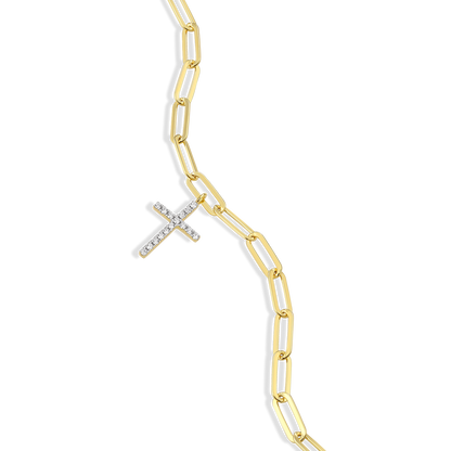 Cross Pendant Lab-Created Diamond Paperclip Bracelet in 14K Gold & Rhodium-Plated Sterling Silver | M by Monte Luna