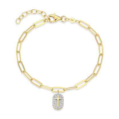 Cross Tag Pendant Lab-Created Diamond Paperclip Bracelet in 14K Gold & Rhodium-Plated Sterling Silver | M by Monte Luna