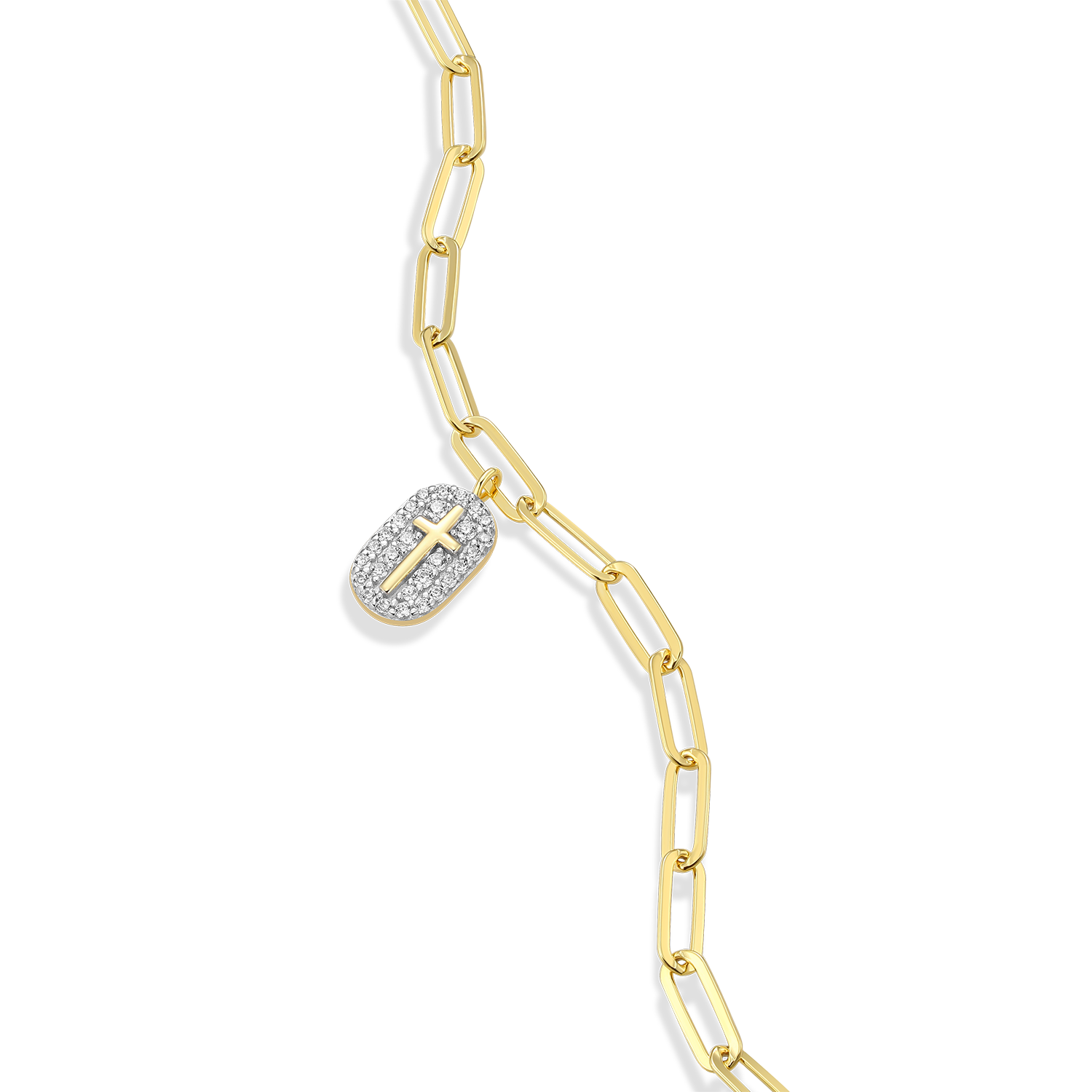 Cross Tag Pendant Lab-Created Diamond Paperclip Bracelet in 14K Gold & Rhodium-Plated Sterling Silver | M by Monte Luna