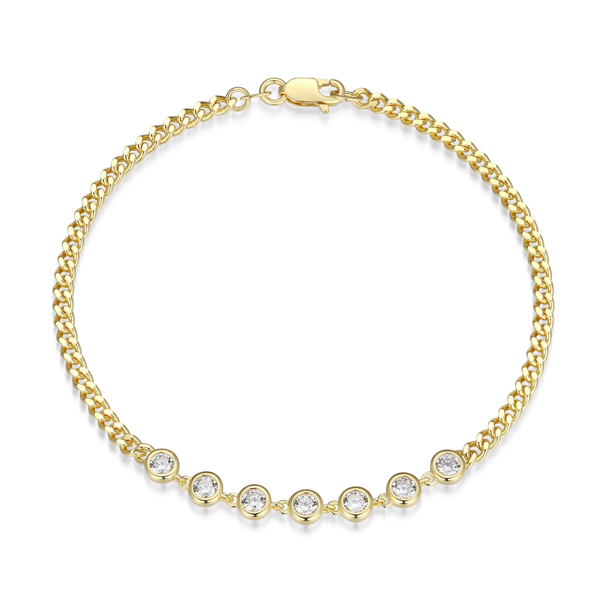 RB0193Y - Station CZ Cuban Chain Bracelet | reign