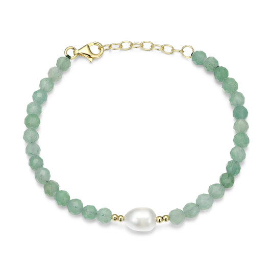 RB0202 - Freshwater Pearl & Genuine Dark Green Aventurine Beaded Bracelet | reign