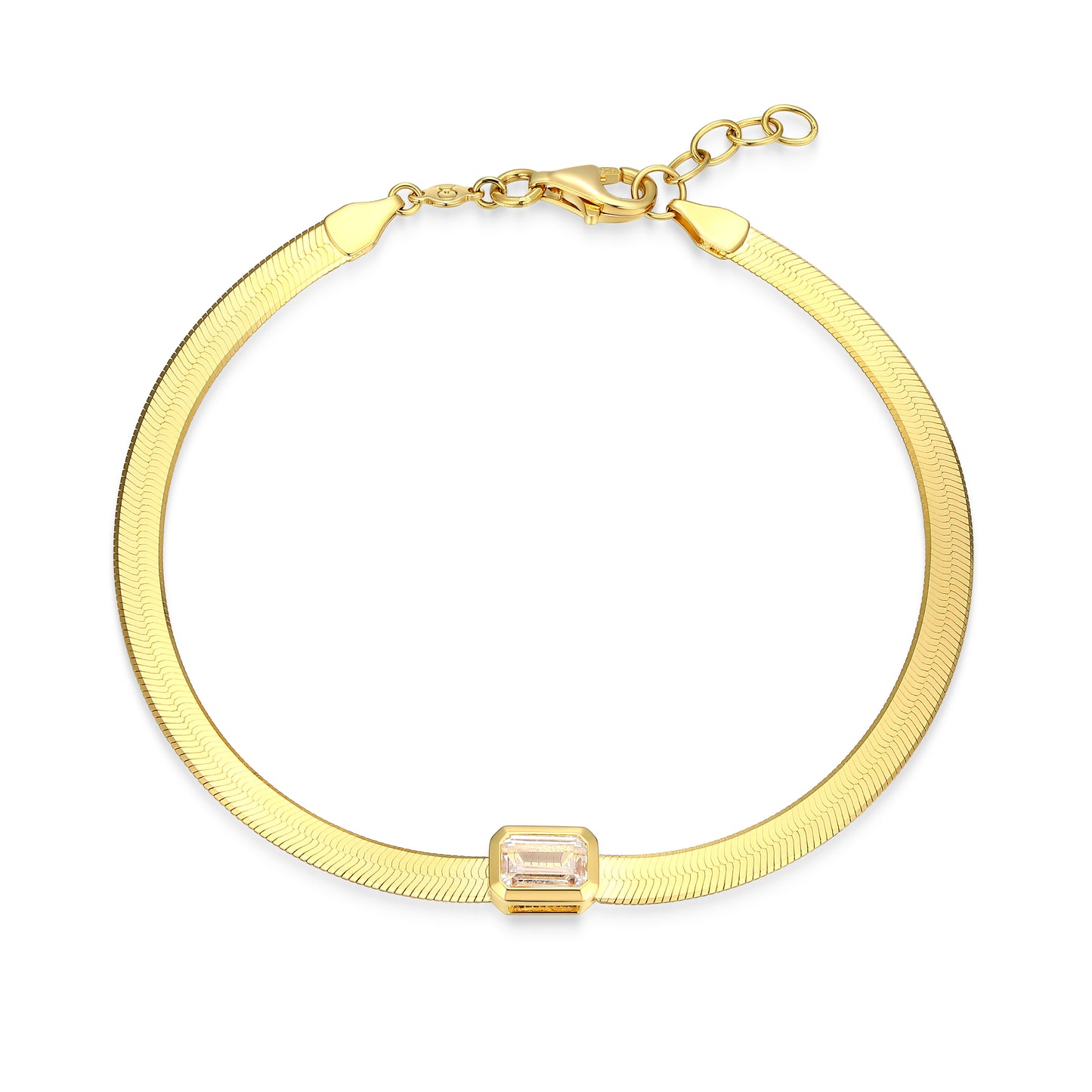 MB0136Y - Bezel Emerald Flat Snake Chain Bracelet | Monte Luna