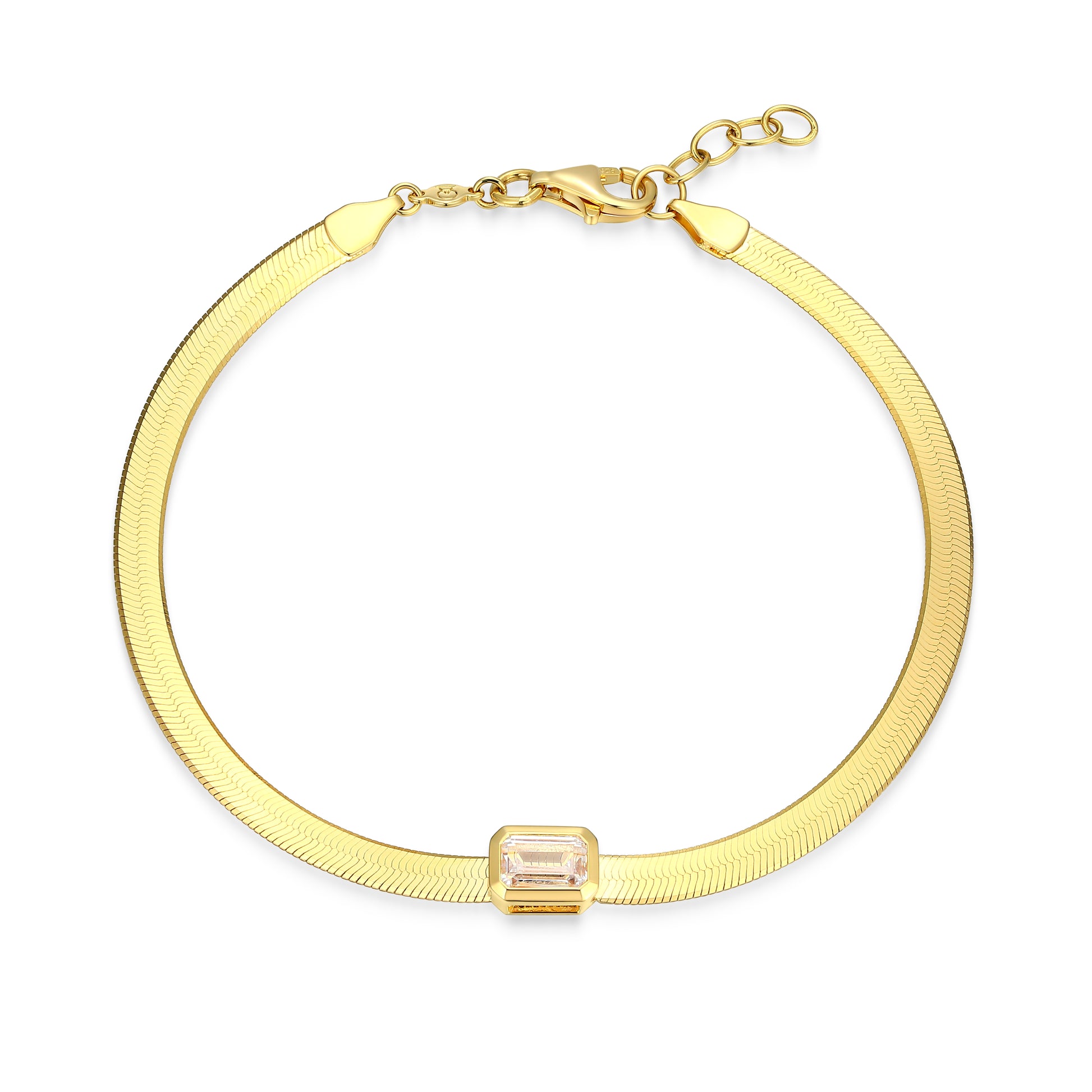 MB0136Y - Bezel Emerald Flat Snake Chain Bracelet | Monte Luna