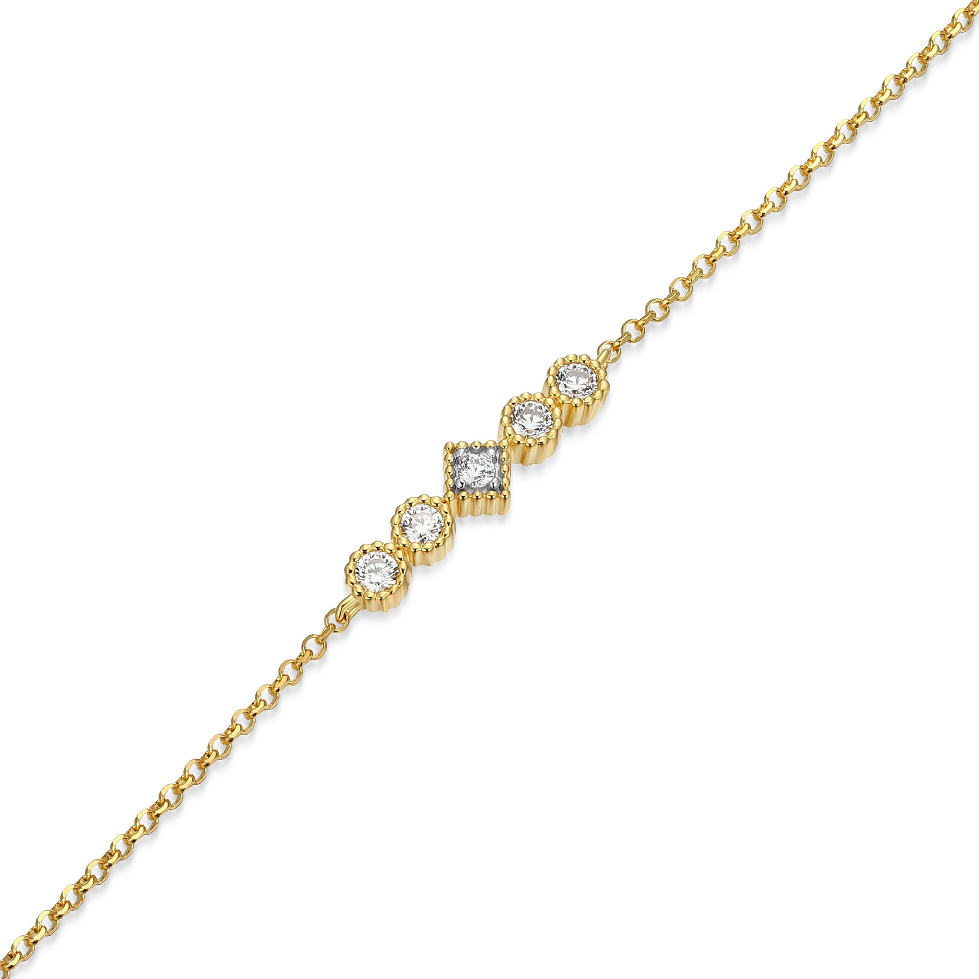 BE0300W - Round & Diamond Beaded Halo Bolo Bracelet | m by monte luna