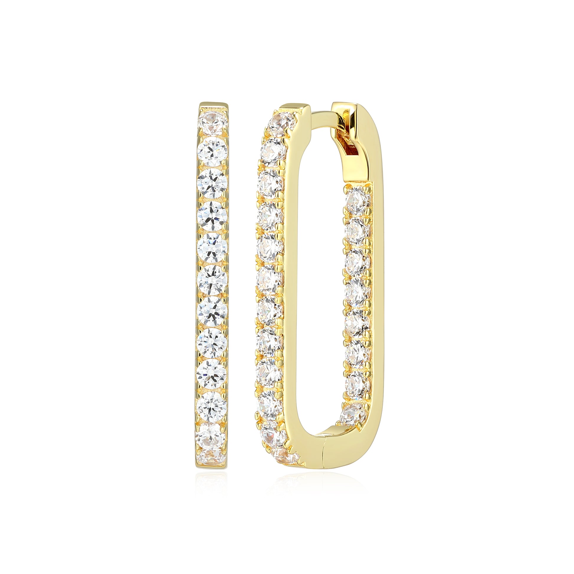 RE0188Y - Elongated Rectangle CZ Hoop Earrings | reign