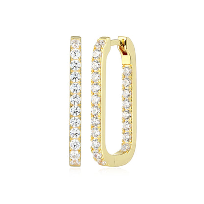 RE0188Y - Elongated Rectangle CZ Hoop Earrings | reign