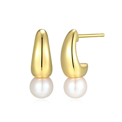 RE0207Y - Freshwater Pearl J-Huggie Earrings | reign