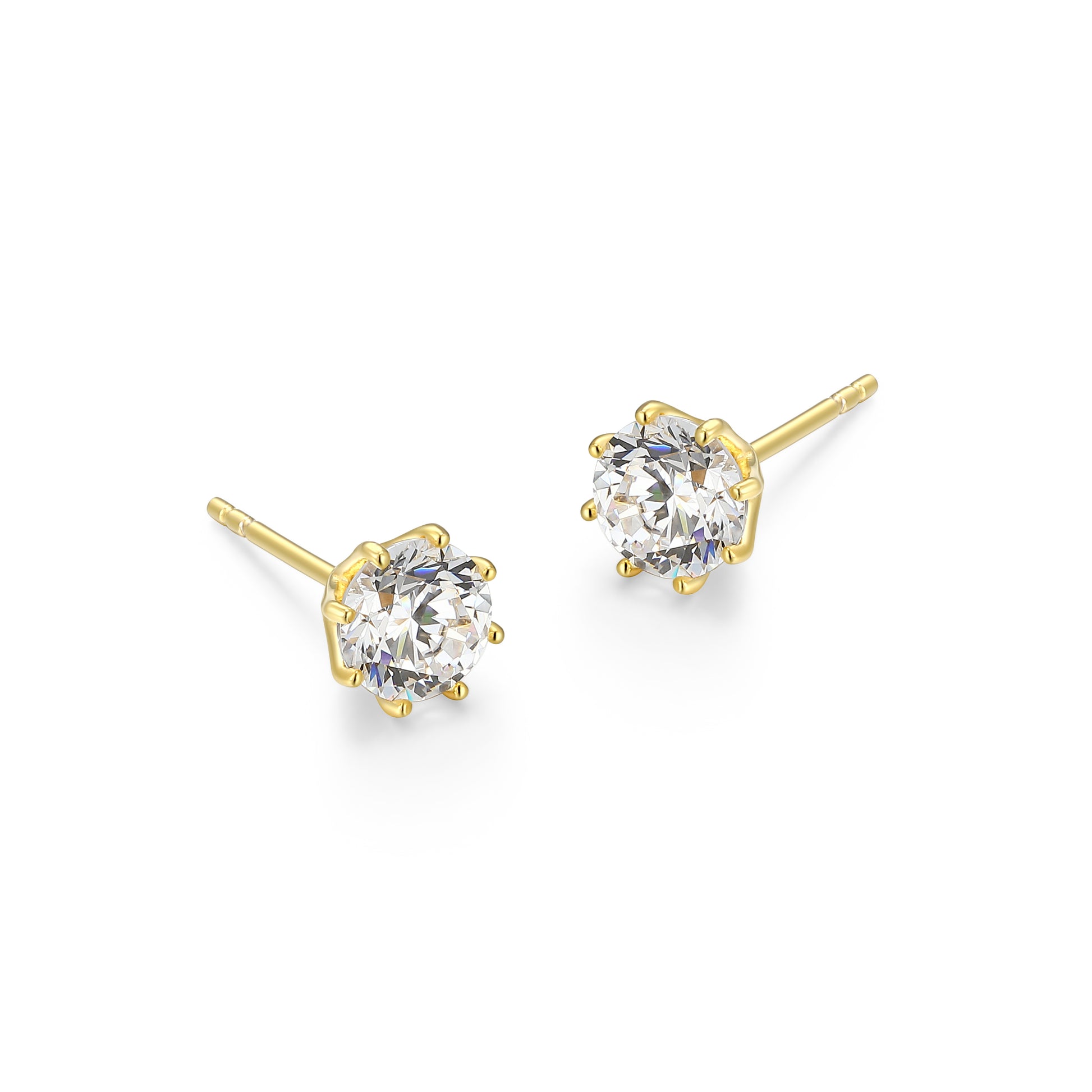 RE0187Y - 8-Prong Round-Cut CZ Stud Earrings | reign