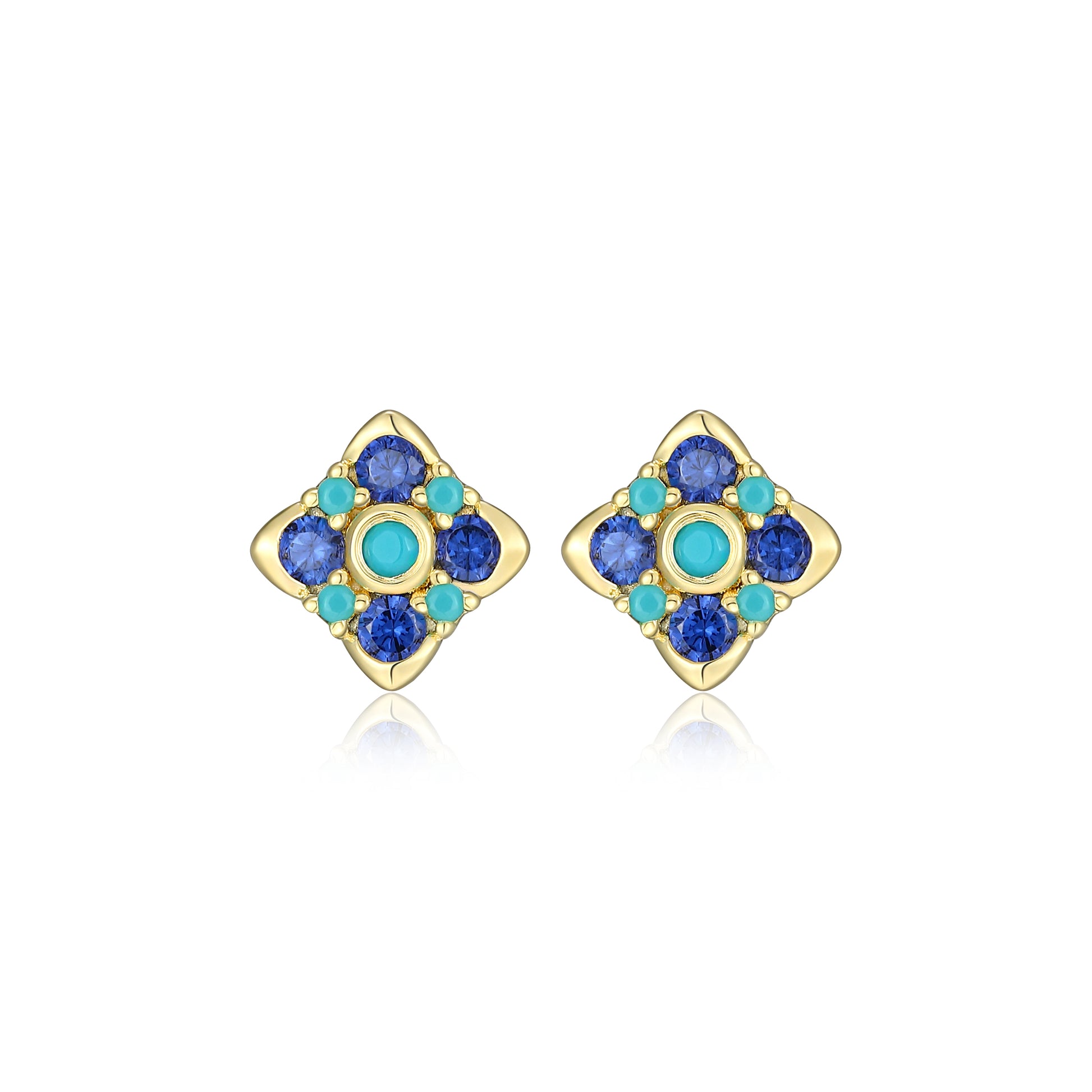 RE0134 - Tanzanite CZ & Turquoise Formica Nano Stud Earrings | reign