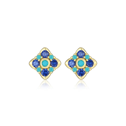 RE0134 - Tanzanite CZ & Turquoise Formica Nano Stud Earrings | reign