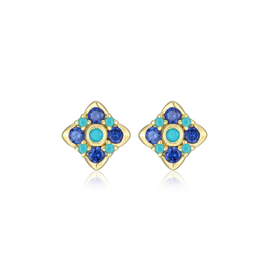 RE0134 - Tanzanite CZ & Turquoise Formica Nano Stud Earrings | reign