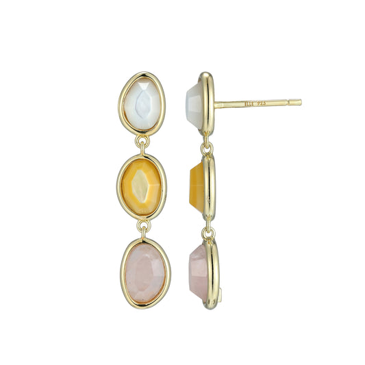 LE0241 - Reviere White and Yellow Mother-of-Pearl & Rose Quartz Drop Earrings | elle